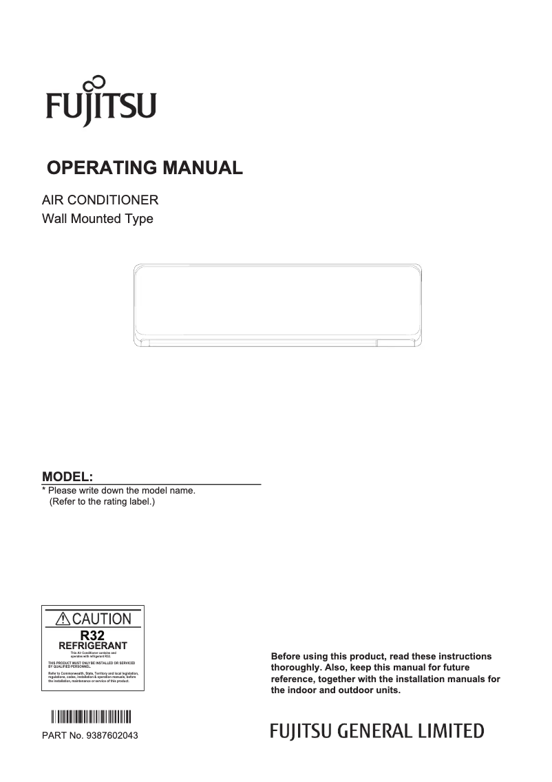 Page 1 de la notice Manuel utilisateur Fujitsu ASTG22KMTC