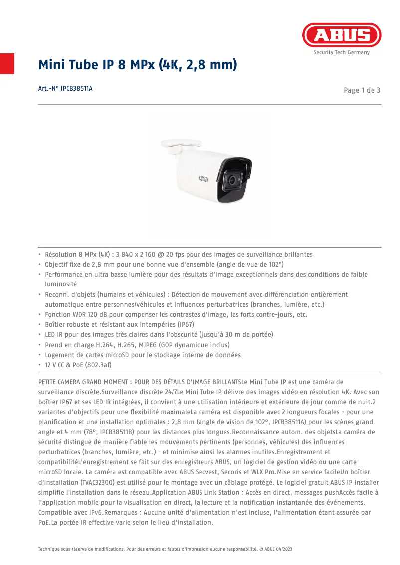 Image de la première page du manuel de l'appareil IPCB38511A