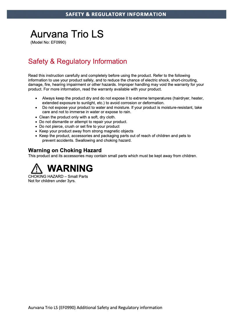 Page 1 de la notice Instructions de sécurité Creative Aurvana Trio LS