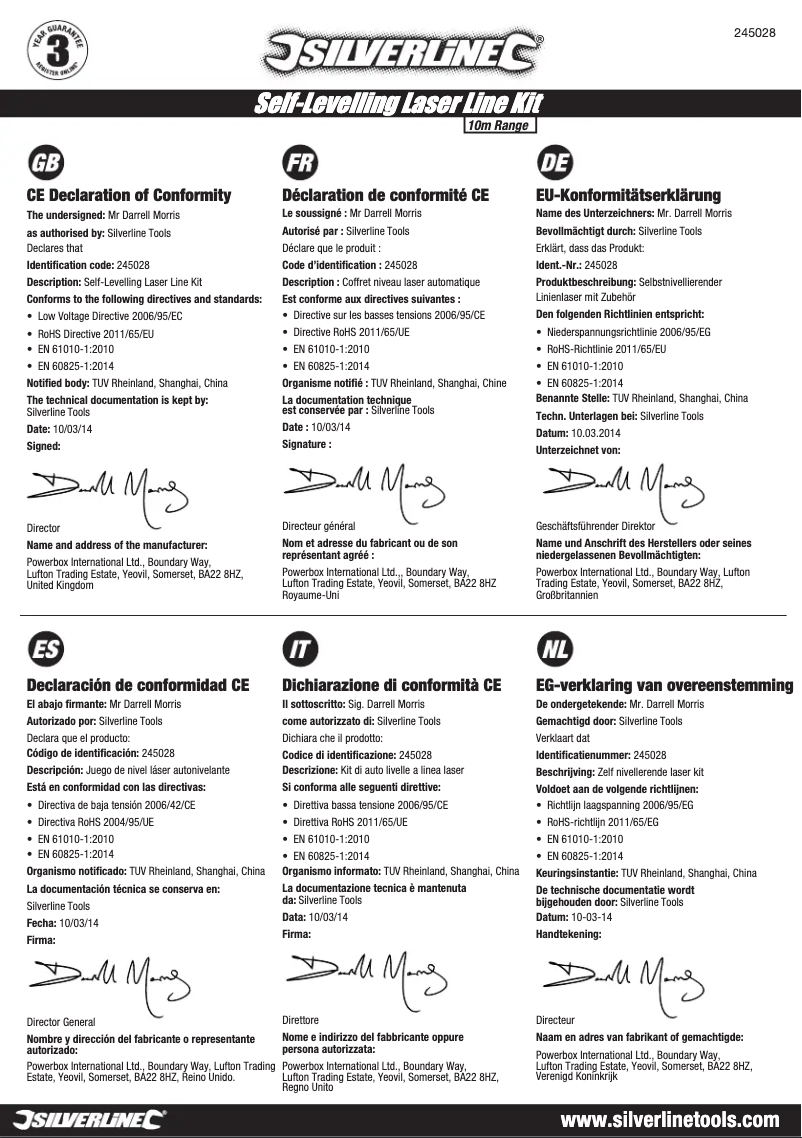 Page n°1 - Manuel utilisateur Silverline 245028