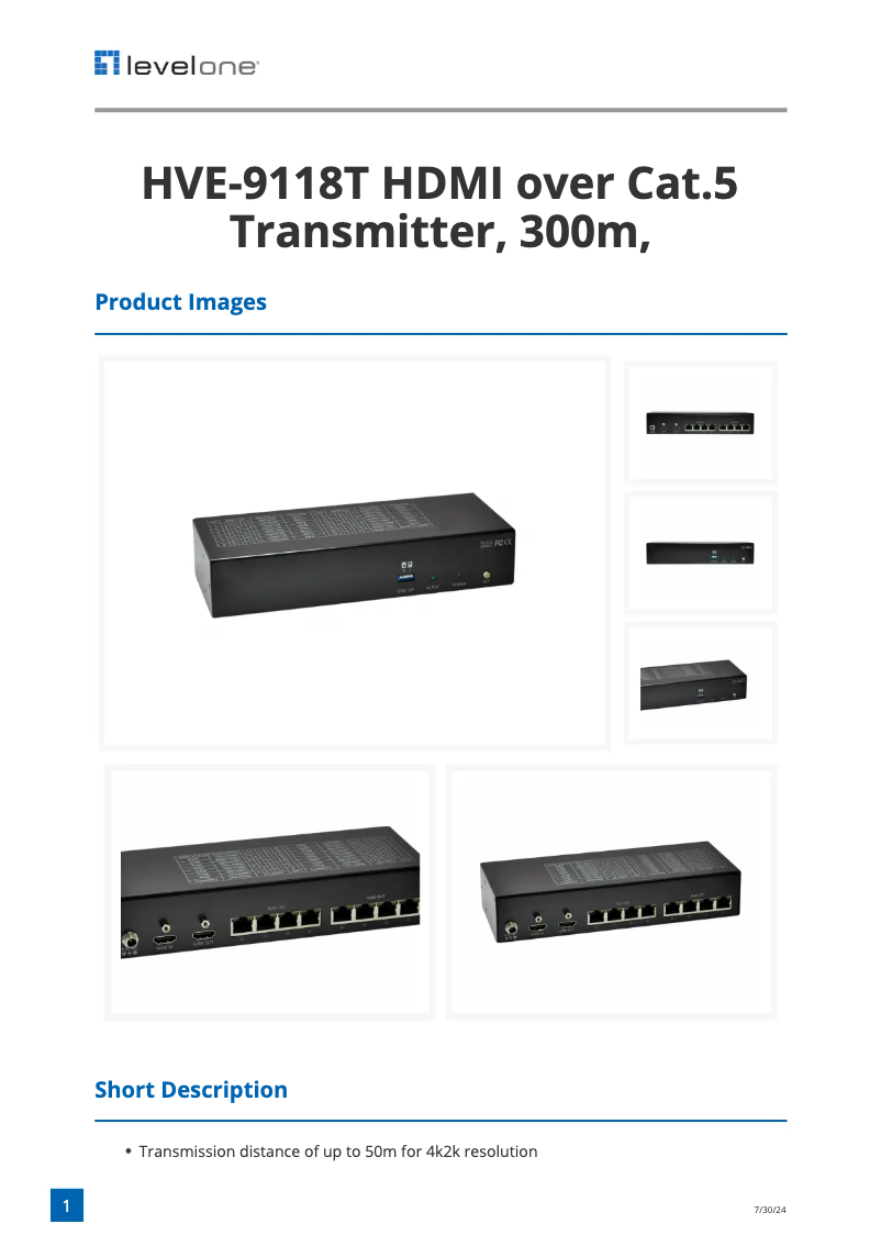Página 1 del manual Ficha técnica LevelOne HVE-9118T
