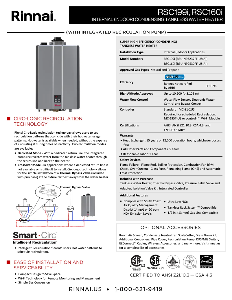 Page n°1 - Fiche technique Rinnai RSC199iP