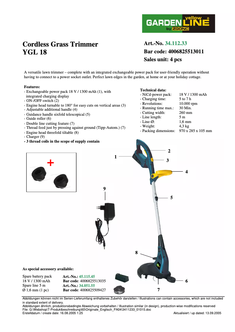 Image de la première page du manuel de l'appareil YGL 18