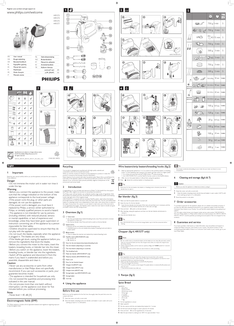 Page 1 de la notice Manuel utilisateur Philips Viva Collection HR1575