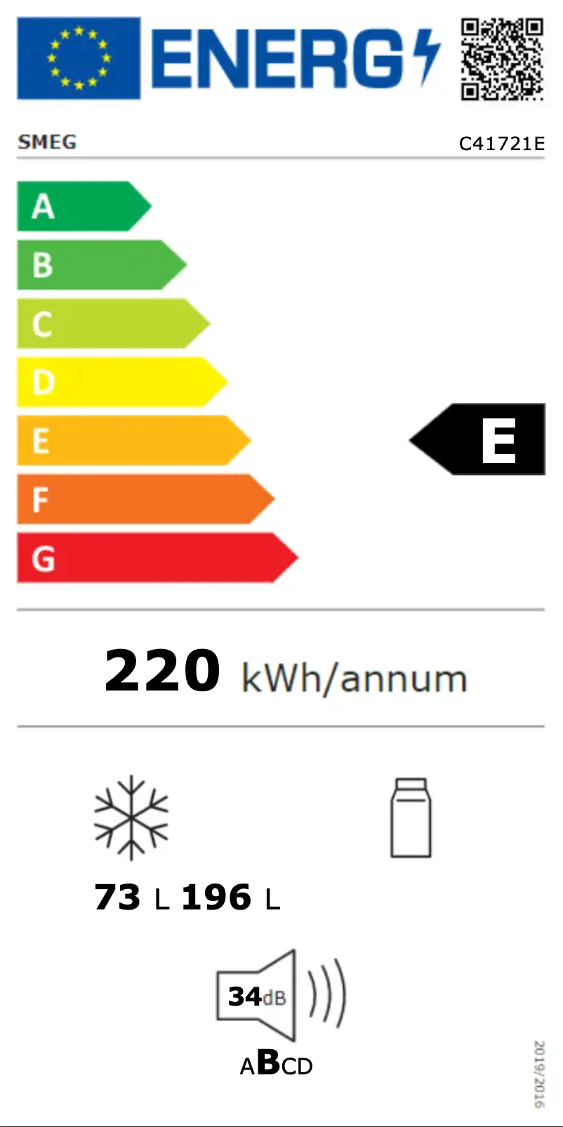 Page 1 de la notice Label énergétique Smeg C41721E