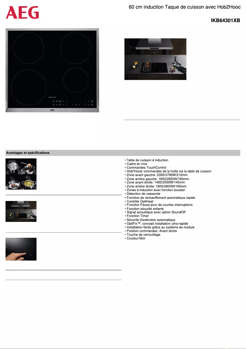 Page n°1 - Fiche technique AEG IKB64301XB