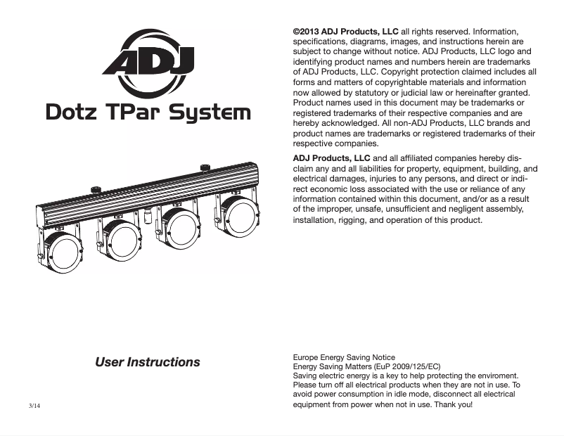 Image de la première page du manuel de l'appareil Dotz TPar System