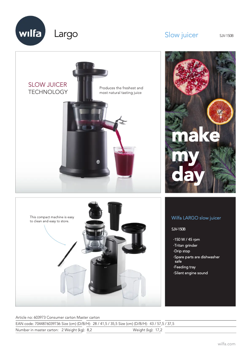 Page 1 de la notice Fiche technique Wilfa Largo SJV-150B