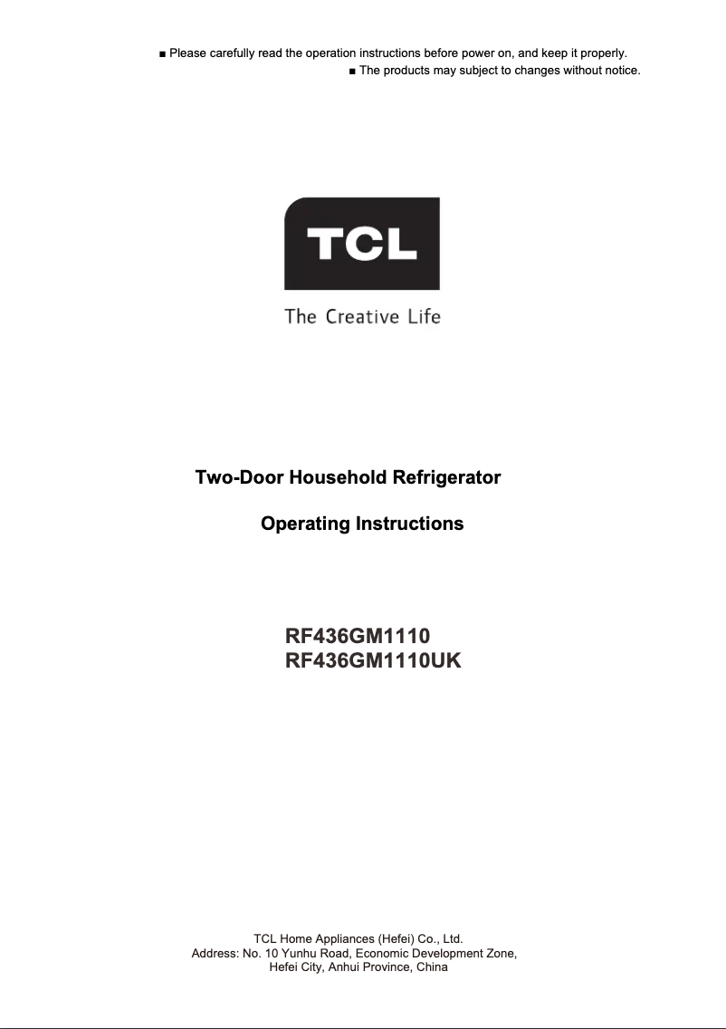 Page 1 de la notice Manuel utilisateur TCL RF436GM1110