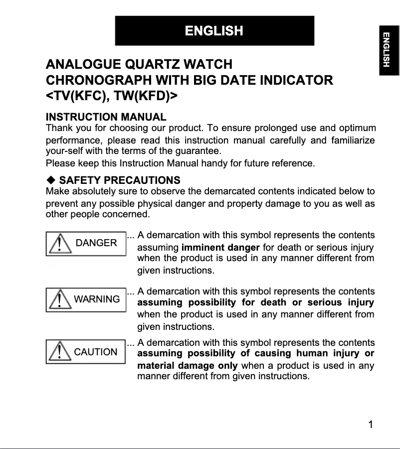 Page 1 de la notice Manuel utilisateur ORIENT Sports TW04008W