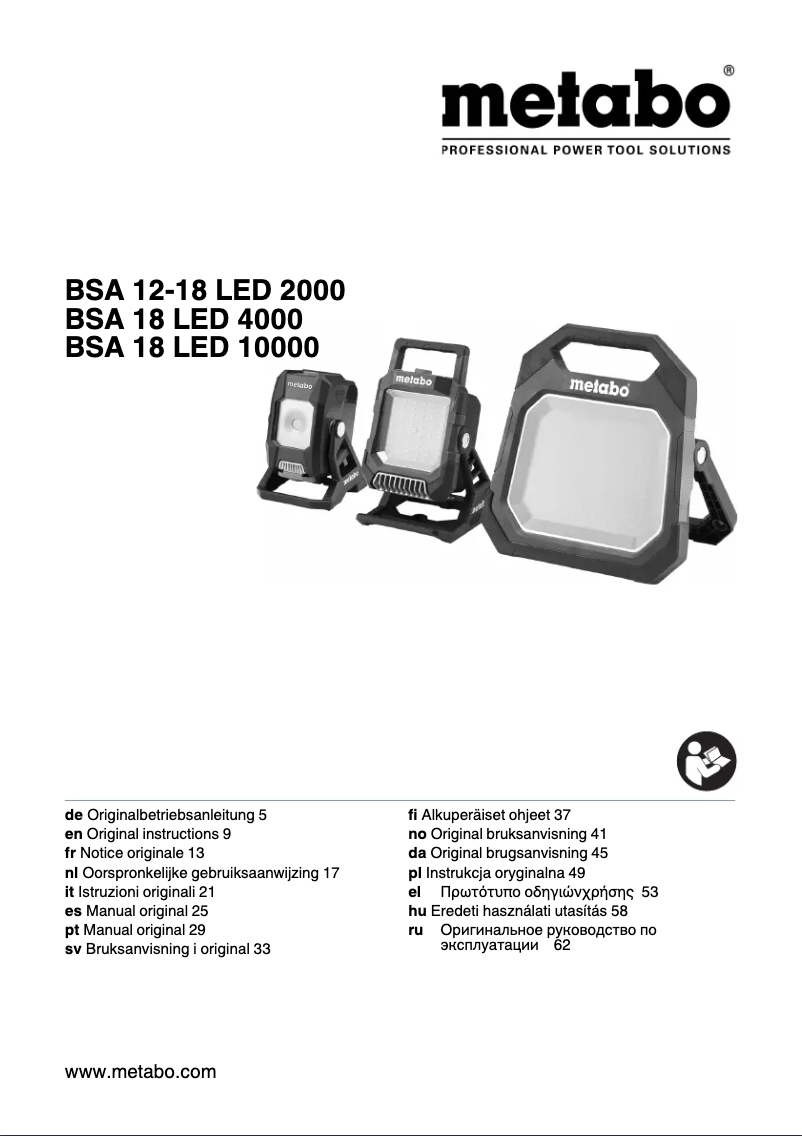 Page n°1 - Manuel utilisateur Metabo BSA 18 LED 4000