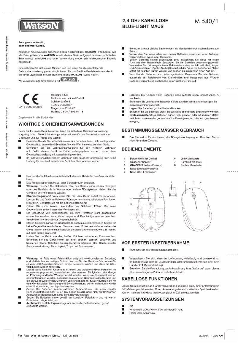 Image de la première page du manuel de l'appareil M 540/1