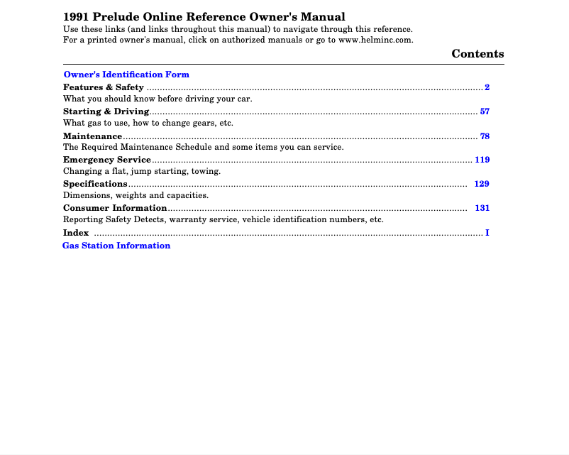Page 1 de la notice Manuel utilisateur Honda Prelude (1991)