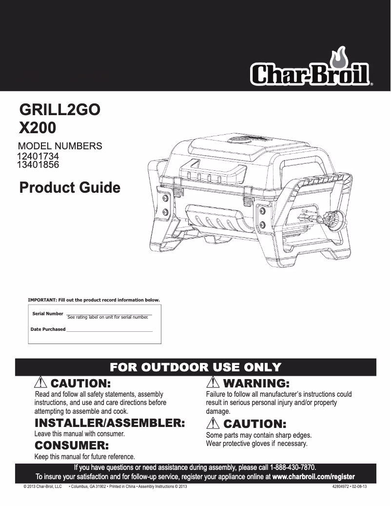 Page 1 de la notice Manuel utilisateur Char-Broil Grill2Go 12401734
