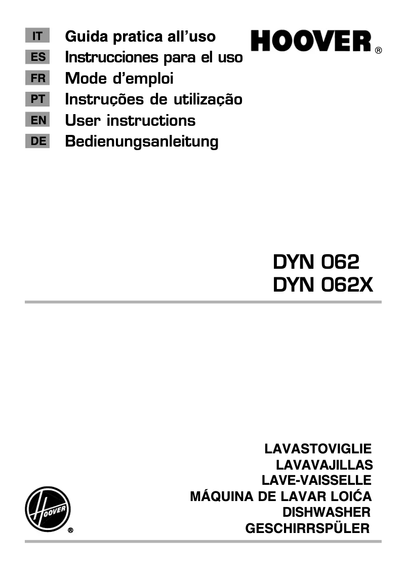 Page n°1 - Manuel utilisateur Hoover DYN 062X/E