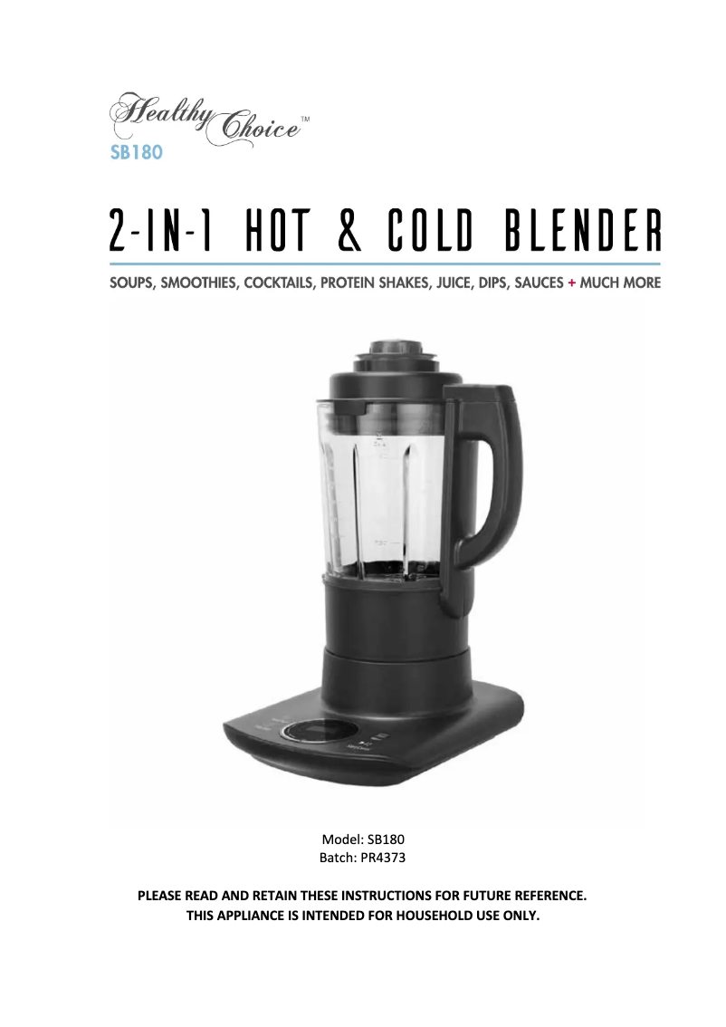 Page 1 de la notice Manuel utilisateur Healthy Choice SB180