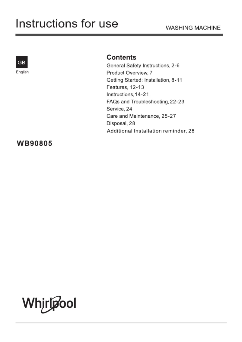 Image de la première page du manuel de l'appareil WB90805
