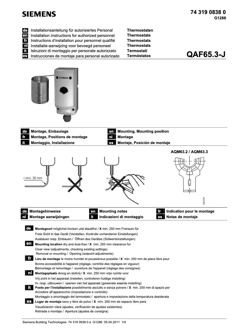 Page n°1 - Manuel utilisateur Siemens QAF65.3-J