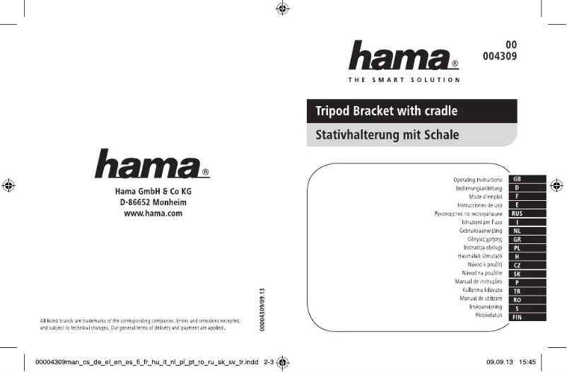 Page 1 de la notice Manuel utilisateur Hama 00004309