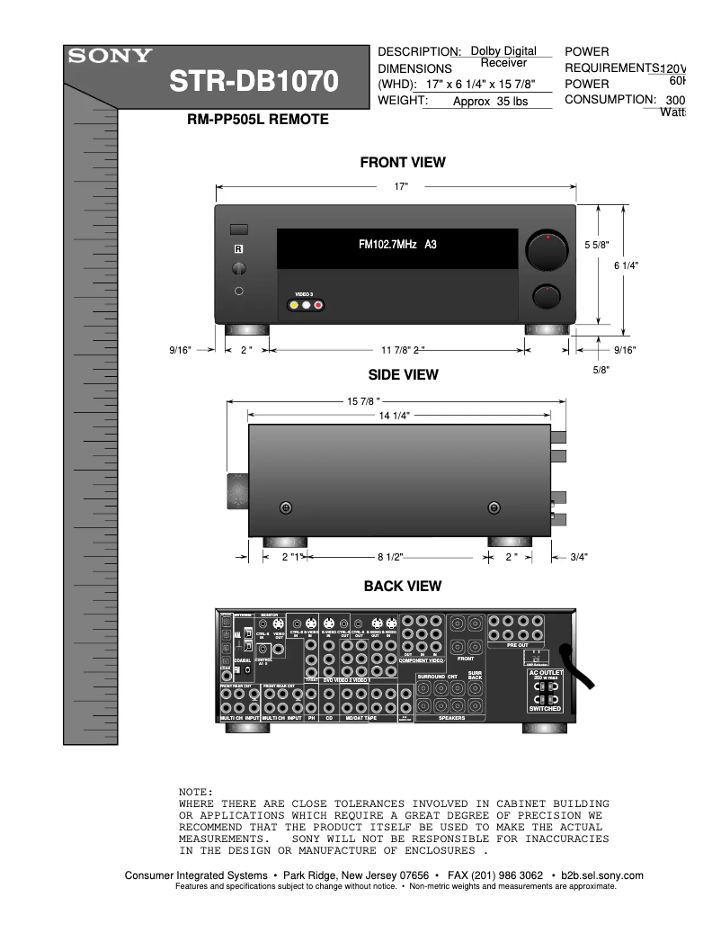 Page n°1 - Guide d'installation Sony STR-DB1070
