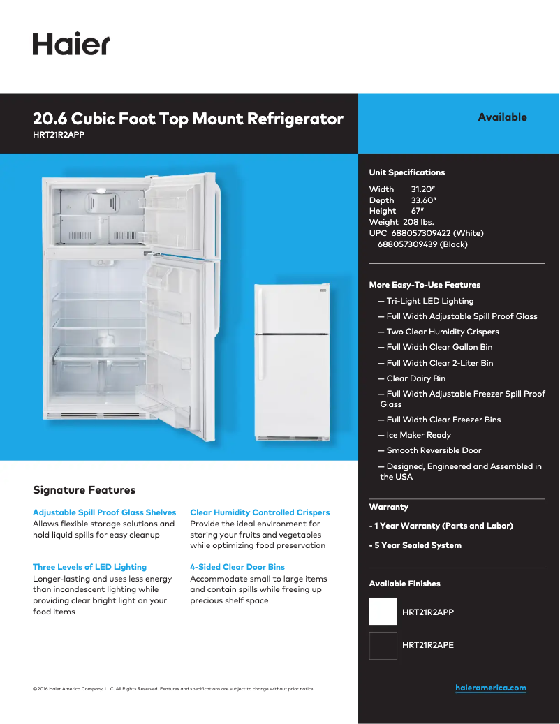 Página 1 del manual Ficha técnica Haier HRT21R2APP