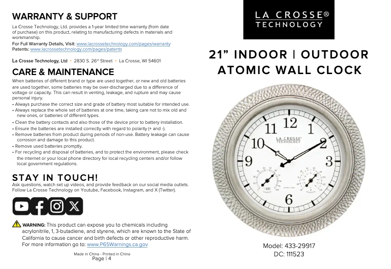 Page n°1 - Manuel utilisateur La Crosse Technology 433-29917
