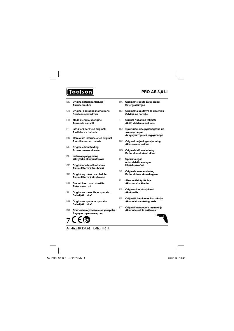 Image de la première page du manuel de l'appareil PRO-AS 3,6 Li