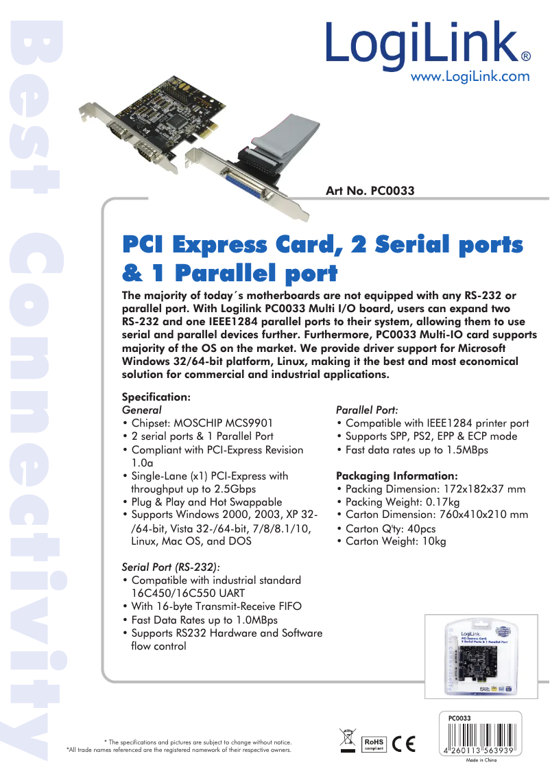 Page 1 de la notice Manuel utilisateur LogiLink PC0033
