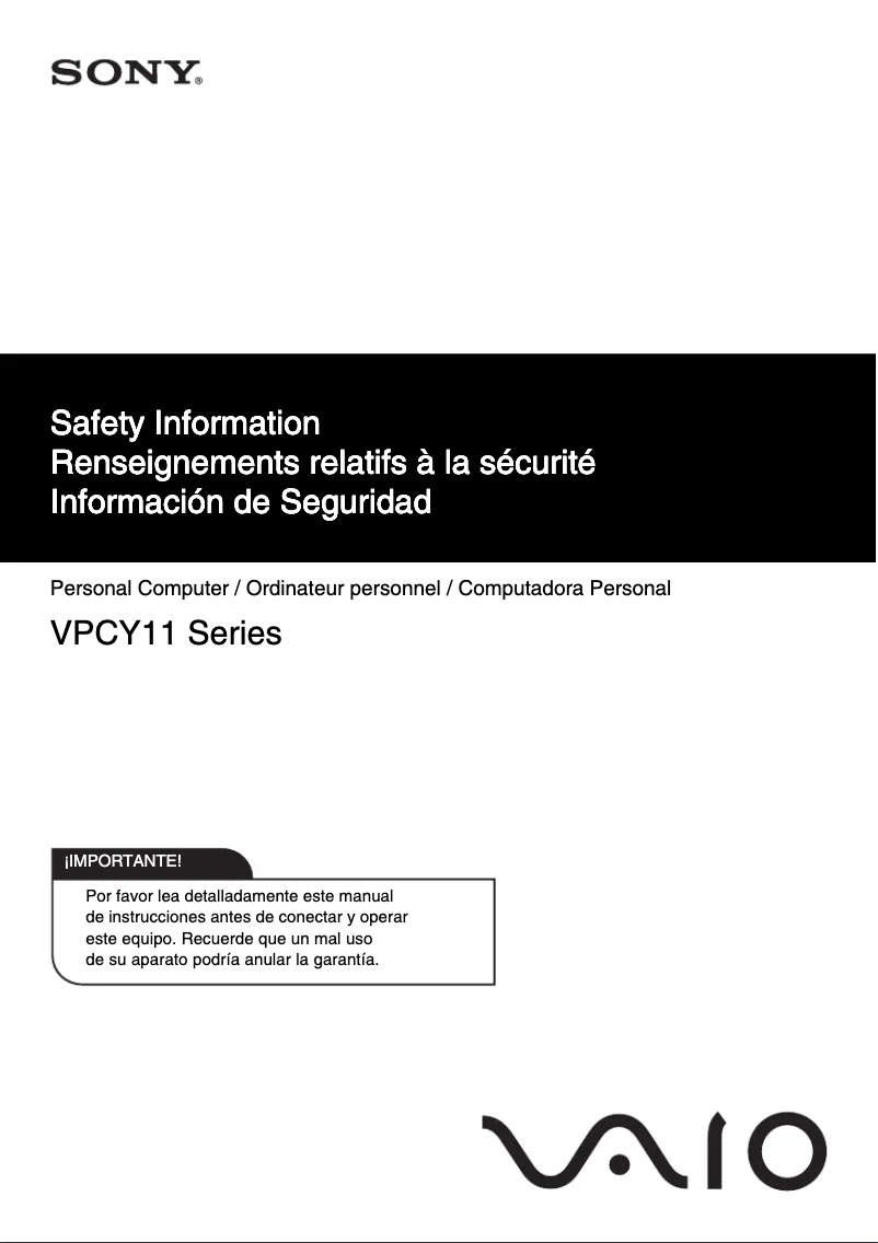 Página 1 del manual Instrucciones de seguridad Sony Vaio VPCY115FX