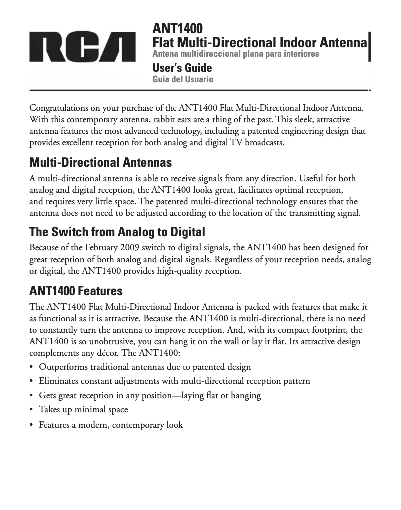 Página 1 del manual Manual de usuario audiovox ANT1400R