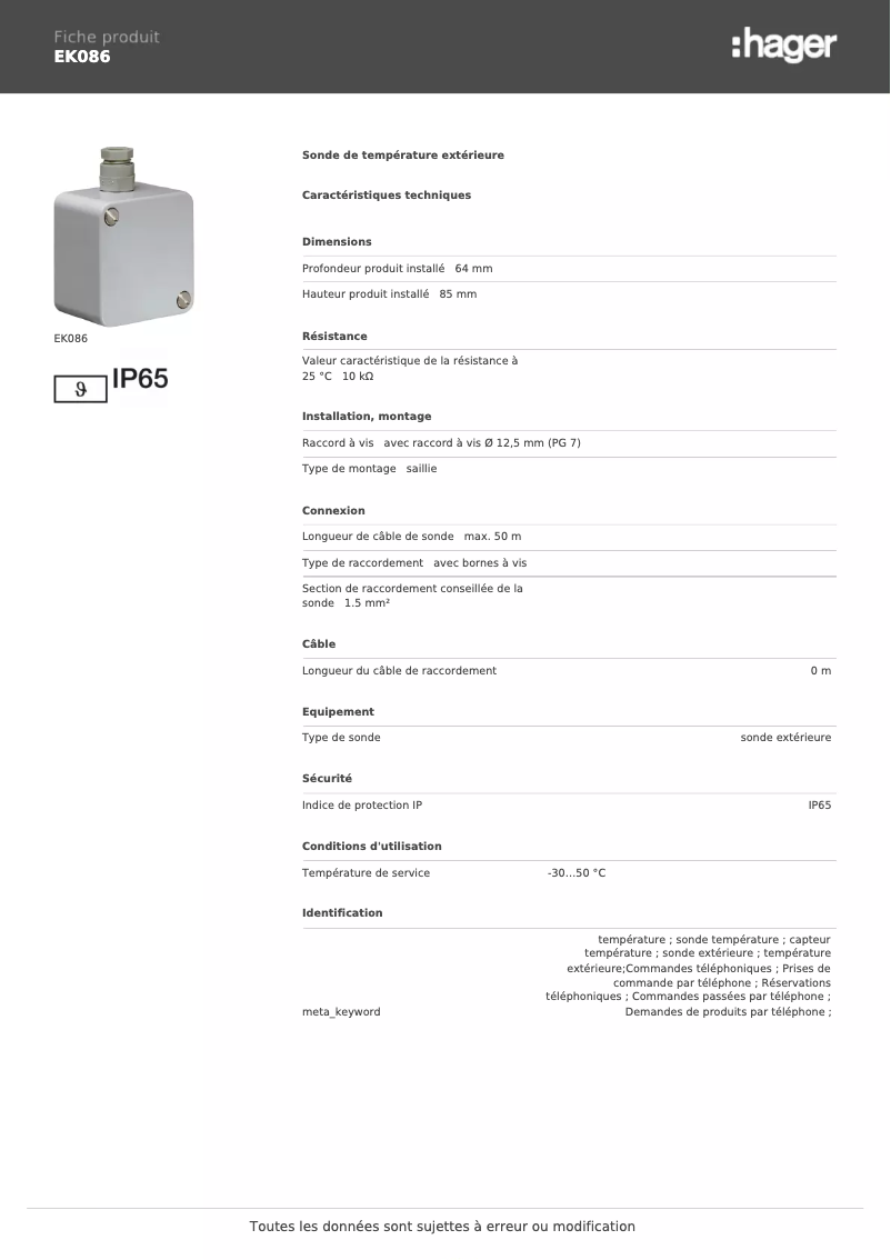 Image de la première page du manuel de l'appareil EK086