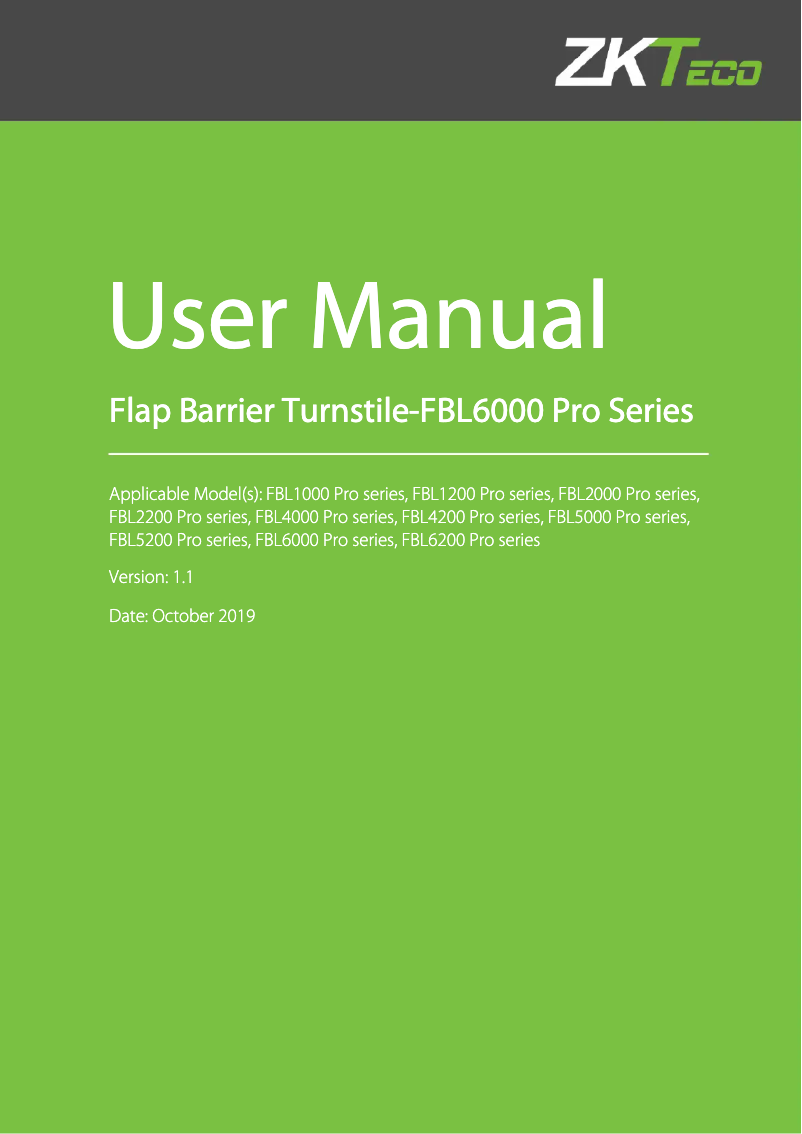 Page n°1 - Manuel utilisateur ZKTeco FBL5022