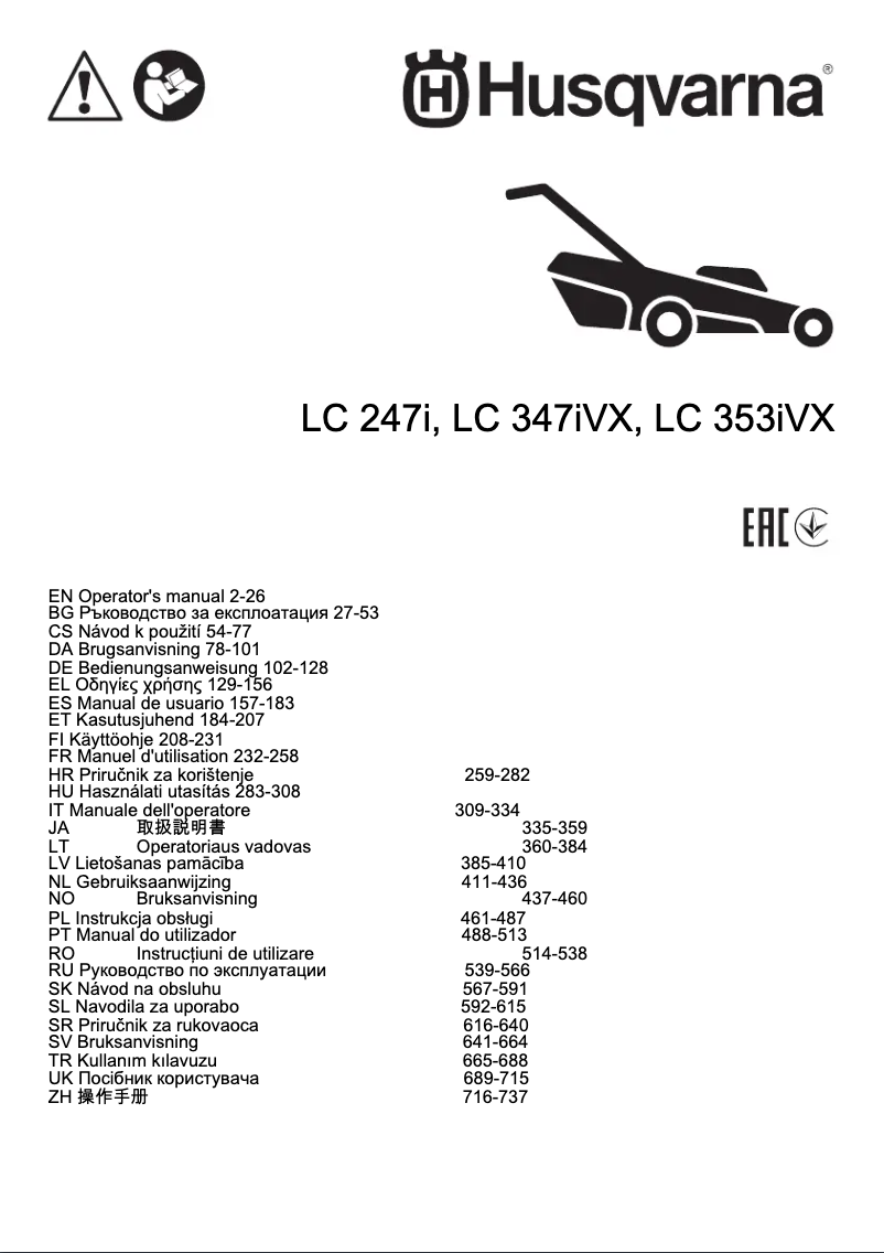 Page n°1 - Manuel utilisateur Husqvarna LC 353iVX