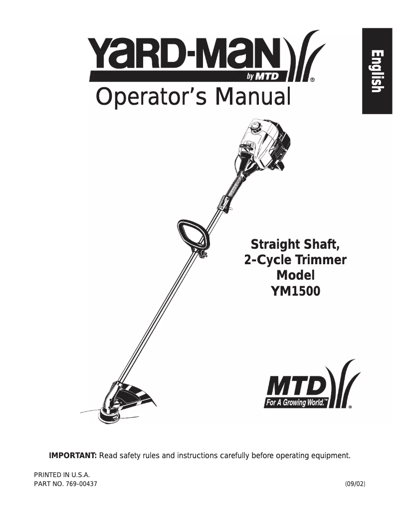 Page 1 de la notice Manuel utilisateur Yard-Man YM1500