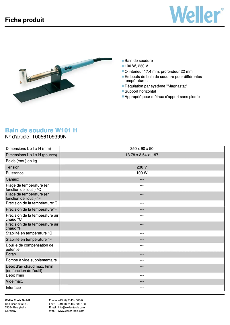 Page n°1 - Fiche technique Weller W 101 H
