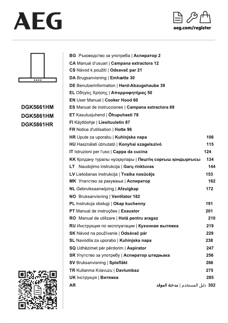 Page 1 de la notice Manuel utilisateur AEG DGK5861HM