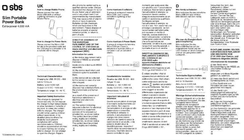 Página 1 del manual Manual de usuario SBS TEBB4000LHW