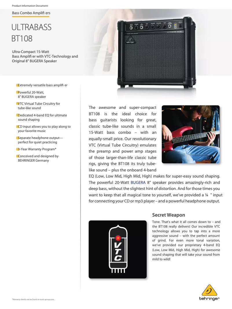 Page n°1 - Fiche technique Behringer Ultrabass BT108