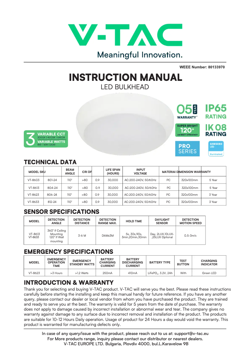Page 1 de la notice Manuel utilisateur V-TAC VT-8613