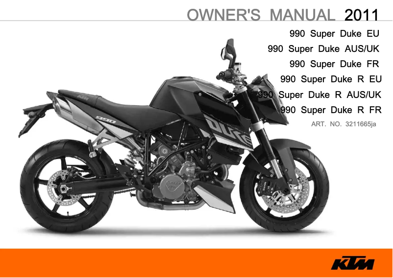 Page 1 de la notice Manuel utilisateur KTM 990 Super Duke R (2011)