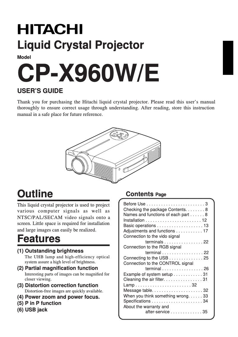 Page n°1 - Manuel utilisateur Hitachi CP-X960W