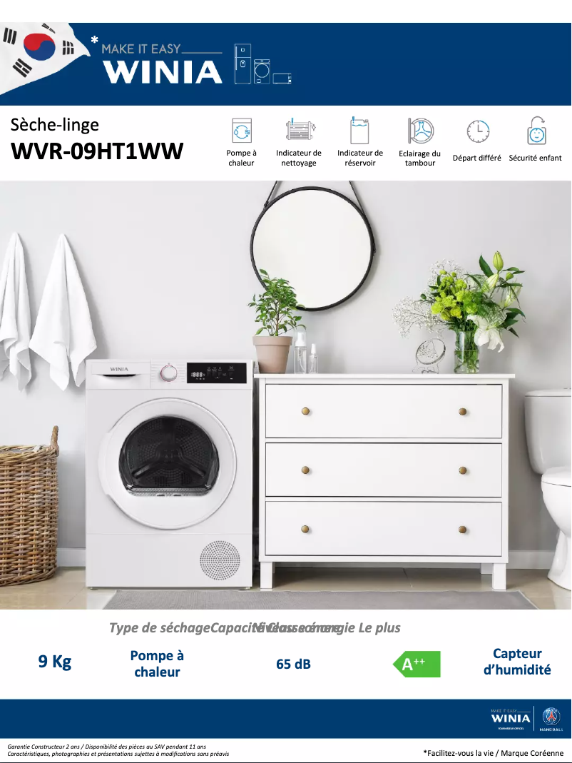 Page n°1 - Fiche technique Winia WVR-09HT1WW