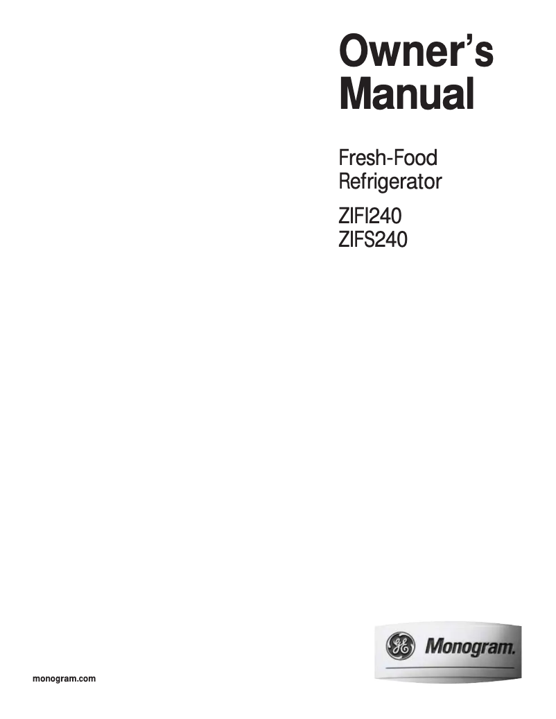 Page 1 de la notice Manuel d'utilisation et d'entretien Monogram ZIFI240HII