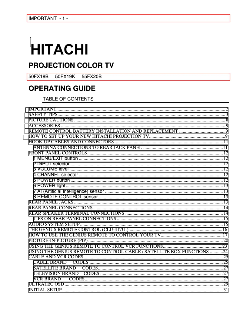 Page 1 de la notice Manuel utilisateur Hitachi 50FX18B