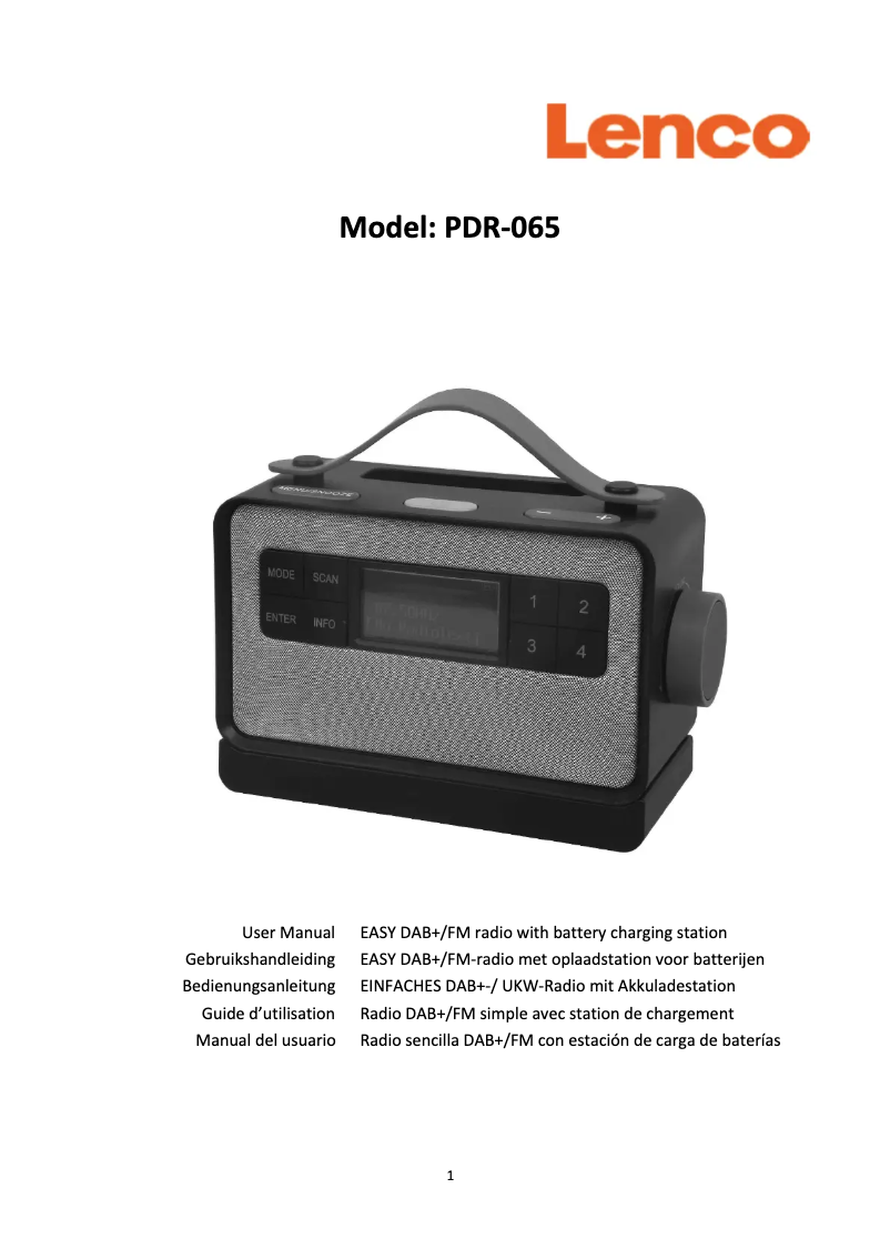 Page 1 de la notice Manuel utilisateur Lenco PDR-065