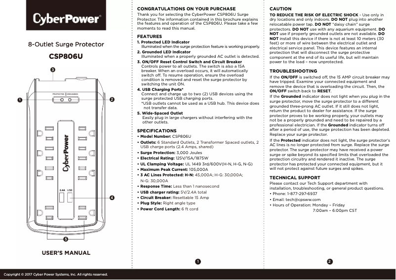 Page n°1 - Manuel utilisateur CyberPower CSP806U