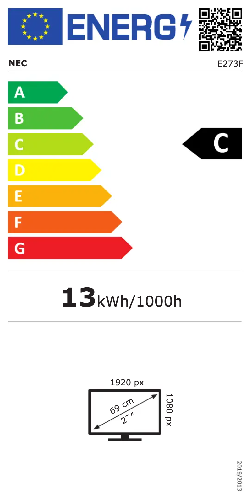 Page 1 de la notice Label énergétique NEC MultiSync E273F