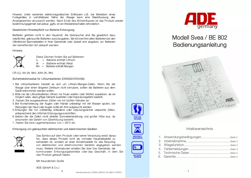 Page 1 de la notice Manuel utilisateur ADE Svea BE 802