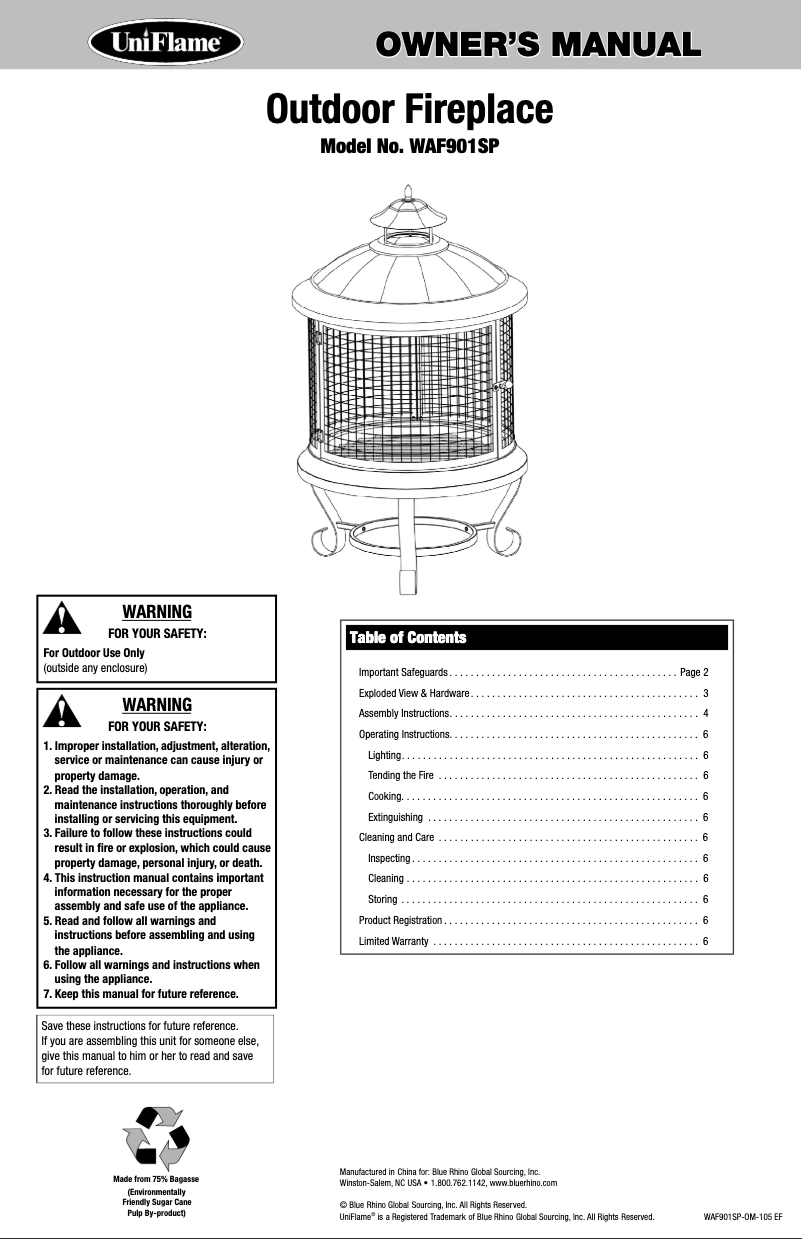 Page 1 de la notice Manuel utilisateur Blue Rhino WAF901SP