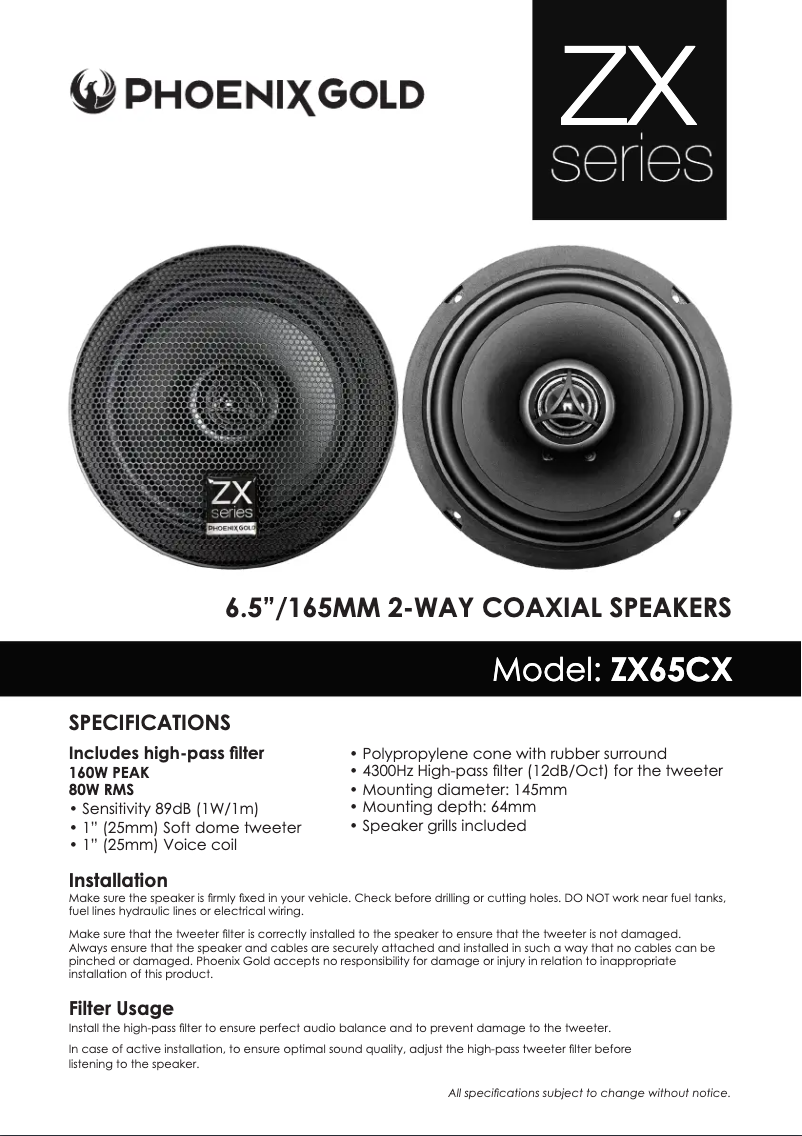 Page 1 de la notice Manuel utilisateur Phoenix Gold ZX65CX